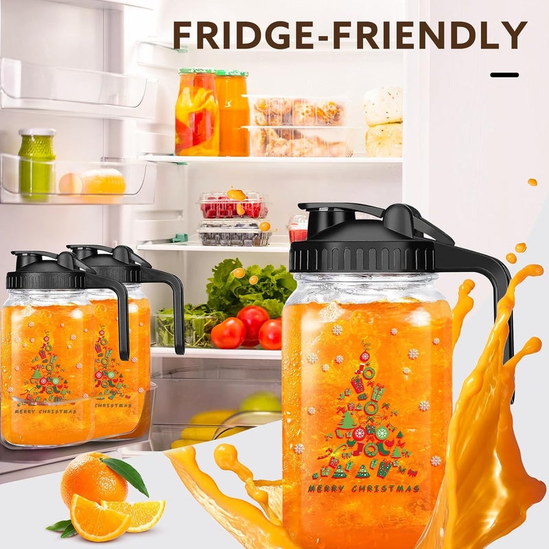 Mihlapi Christmas Gift for Mom,Mason Jar Pitcher, 64 oz Glass Milk Pitcher, Wide Mouth & Leakproof Glass Pitcher with Lid for milk, Sun Tea, Juice, Cold Brew Coffee and Drinks(Christmas tree） - Image 2